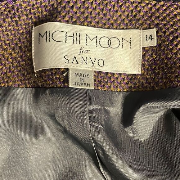 Michii Moon for Sanyo Vintage 90s 100% Wool Houndstooth Asymmetrical Blazer - Picture 3 of 5